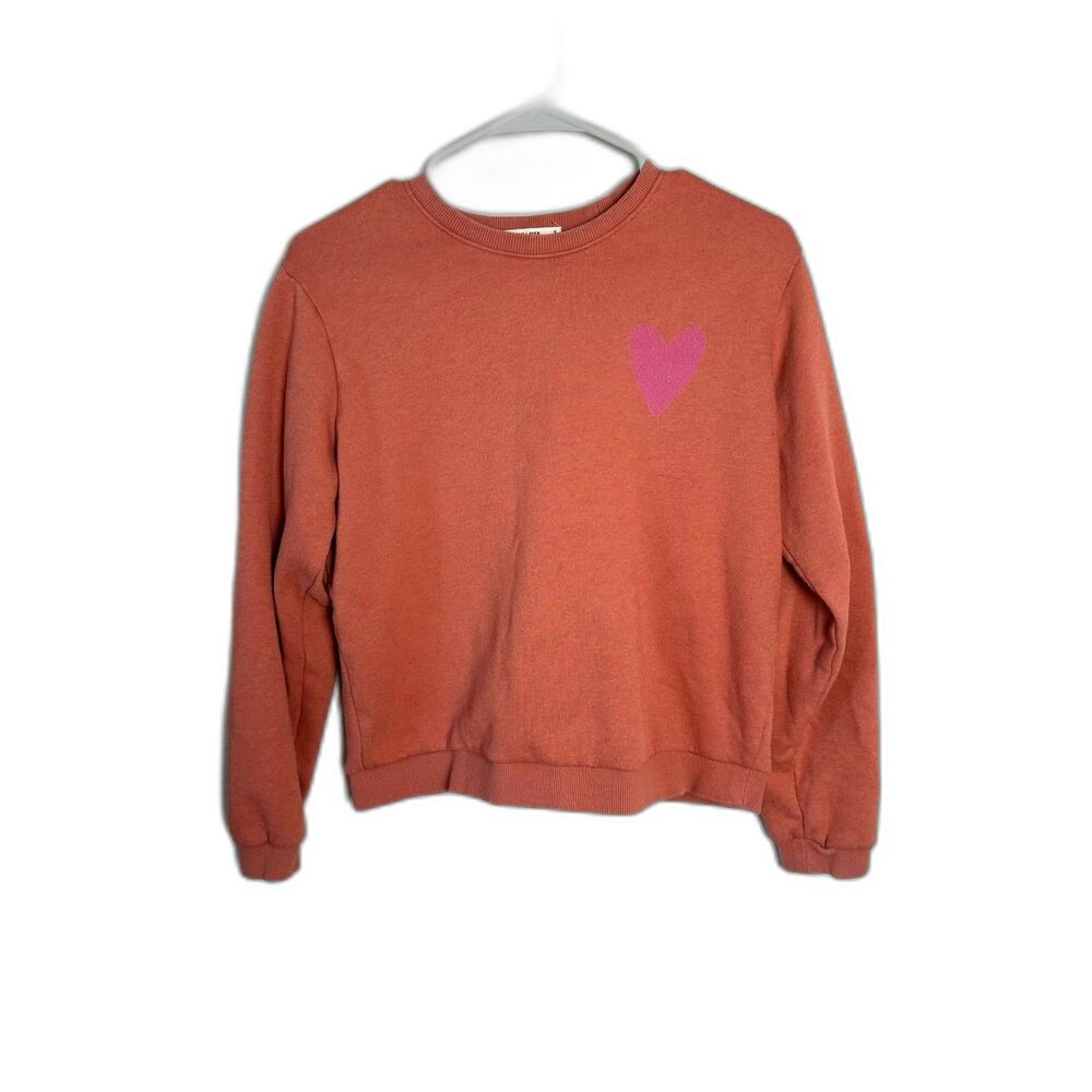 Marine Layer Womens S Coral Pink Graphic Heart Crewneck Sweatshirt Small Cozy